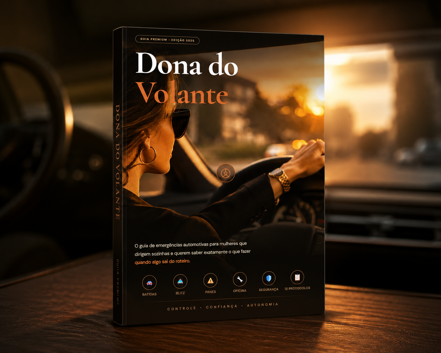 Capa do guia Dona do Volante, mockup do livro digital