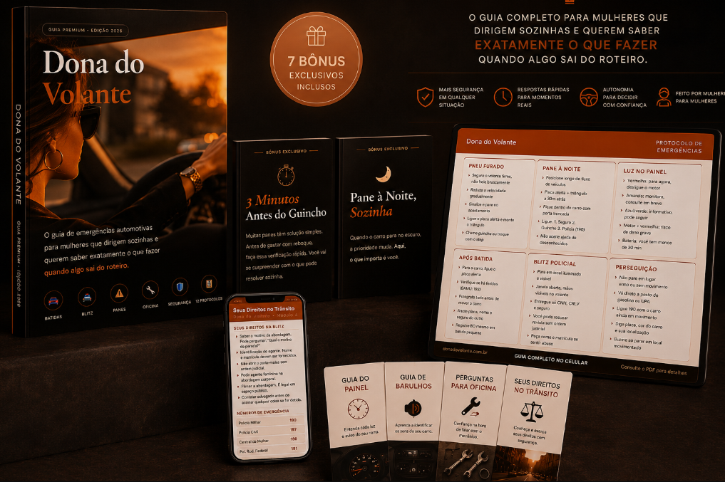 Kit completo Dona do Volante: guia, 7 bônus exclusivos e cards de protocolo