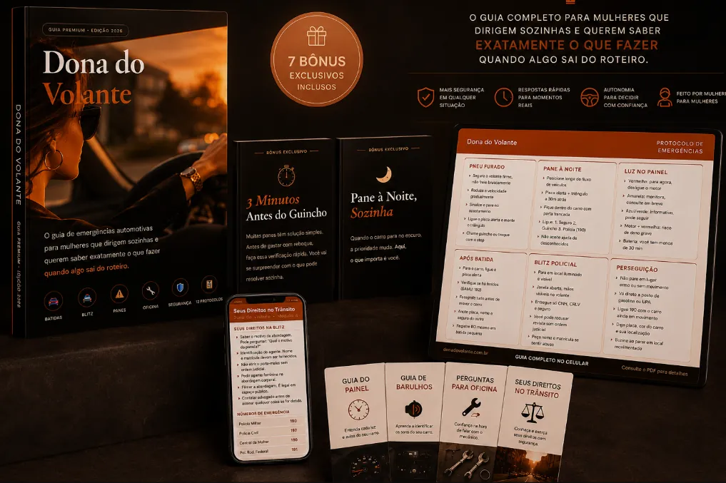Kit completo Dona do Volante: guia, 7 bônus exclusivos e cards de protocolo