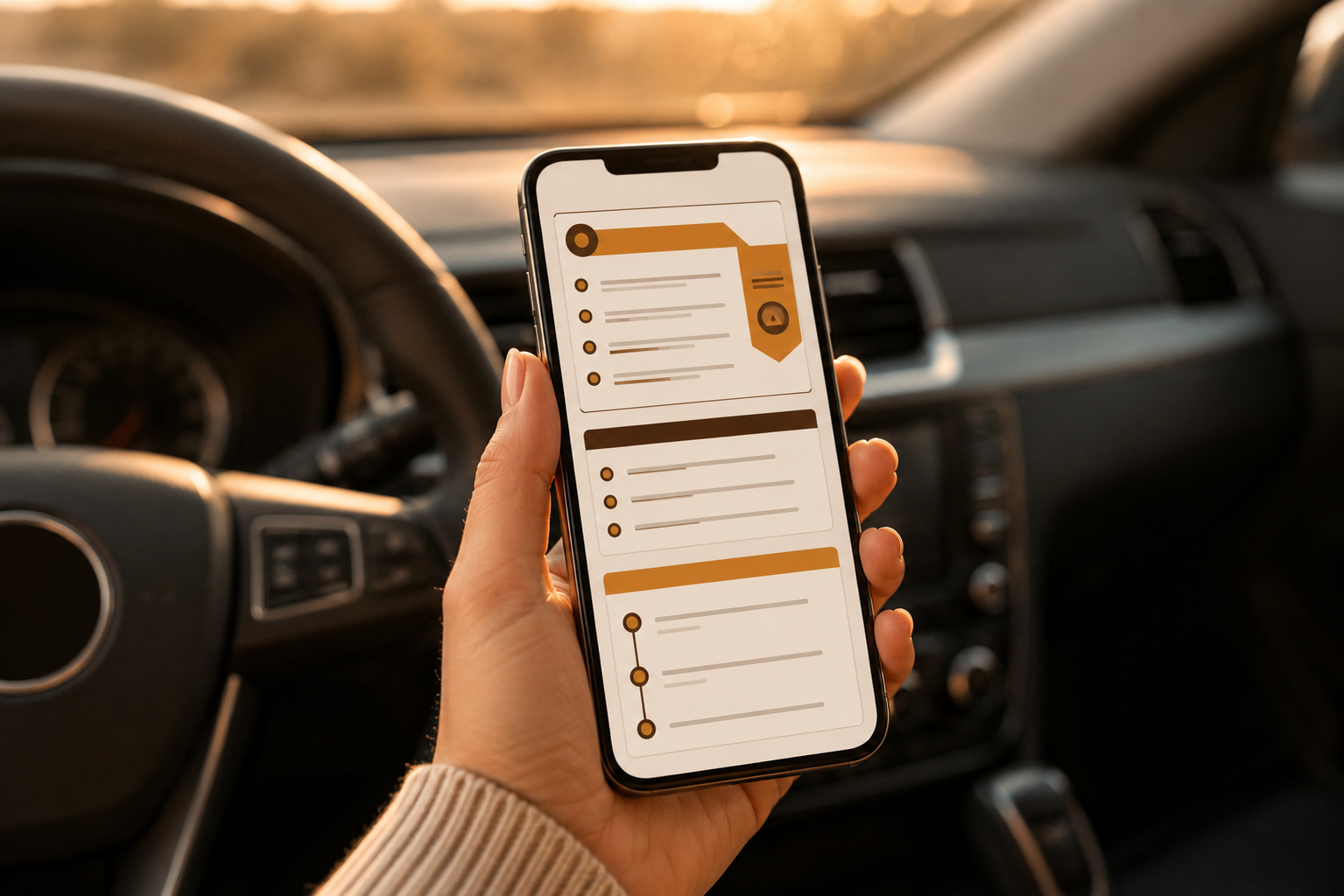 Protocolo Dona do Volante aberto no celular dentro do carro